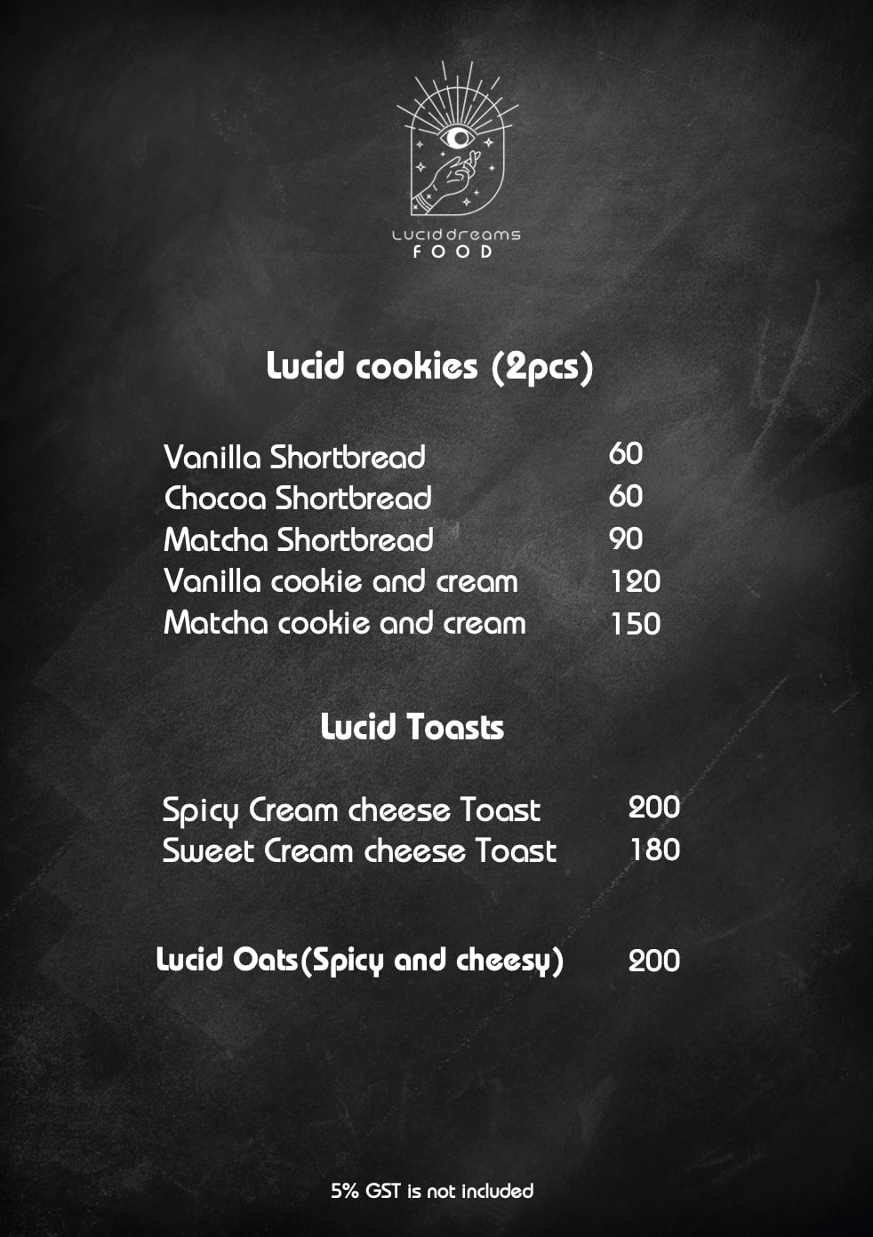 Lucid Dreams Coffee menu board
